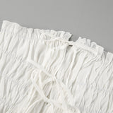 2025 Summer Cotton High-End Wood Ear Drawstring Wrinkle Vest Sling Broad Leg Pants Two Sets 68HZ