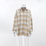 Autumn Vintage Fashion Hairy Checker Shirt Women Oversize Maillard Long-Sleeved Collar Shirt Jacket 68HZ