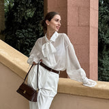 Spring/Summer 2025 White Shirts With Sexy Nets͸ÊÓ Horn Sleeve Casual Women's Shirt T-Shirt 68HZ