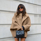 Autumn Fashion High-End Brown Hair, Collar Bat Sleeve Open Shirt Jacket Simple Commuter Women's Clothing 68HZ