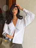 Spring And Summer New Fashion Commuting Bubble Sleeve Comfortable Simple White Shirt Cardigan Loose Top Woman 68HZ