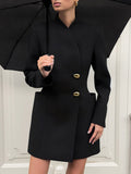 Autumn And Winter Niche Design Feeling Black V-Neck Long Sleeves To Collect Short Skirt Female Commuting Temperament Suit Dress 68HZ