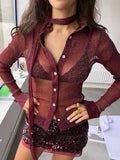 2026 Spring New Reflective Beauty Shoulder Small Coat Women Ribbon With Long-Sleeved Shirt Card 68HZ