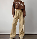 2025 Autumn And Winter Fashion Warm Thick Velvet Leisure Trousers Tying Belt Mid-Sleece Loose Broad-Footed Trousers Woman 68HZ