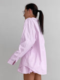 Pink Striped Cardigan Long-Sleeved Shirt Top Loose Folded Skirt Two Sets Of Summer Comfortable Fresh Suit Woman 68HZ