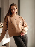 Autumn New Love To The Flower Jacket Sweater Lady Round Collar Long Sleeve Bottom Shirt Women Simple Top 68HZ
