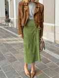 Vintage Green Velvet Straight Straight High Waist Skirt 2025 Autumn Frosted Velvet New Body Dress 68HZ