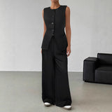 2026 Spring New Black Sleeveless Fork Trousers Two Sets Of Women's Fashion Casual Set 68HZ