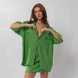 2025 Summer New Fashion Cotton Five-Sleeved Shirt Skirt Two Sets Of Commuter Leisure Suit 68HZ