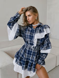 Autumn Classic Retro Style Personality Bump Irregular Lotus Leaf Side Lattice Long-Sleeved Dress Senior Short Dress Woman 68HZ