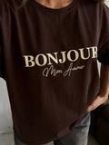 Loose Round-Neck Short-Sleeved T-Shirt Women's Summer Casual Letter Prints Lazi T-Shirt Base 68HZ
