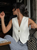 New White V-Necked Free-Comfortable Women's Summer Sleeveless Commuting Fashion Vest 68HZ