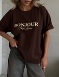Loose Round-Neck Short-Sleeved T-Shirt Women's Summer Casual Letter Prints Lazi T-Shirt Base 68HZ