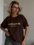 Loose Round-Neck Short-Sleeved T-Shirt Women's Summer Casual Letter Prints Lazi T-Shirt Base 68HZ