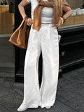 Spring/Summer 2025 Fashion High-Waisted Broad-Footed Trousers Loose Pocket Cotton Slacks Women's White Trousers 68HZ