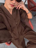 2025 Women's Autumn Suit High-End Full Cotton Lazy Wind V Collar Loose Blouse Broad Leg Pants Two Sets 68HZ