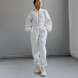 2025 Autumn Fashion Long Sleeve Plus Velvet Tight Trousers Set Simple Style Sports Set 68HZ