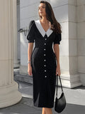 French V-Neck Bubble Sleeve Elegance Elegance Dress 2025 Summer Fashion New Women's Dress 68HZ