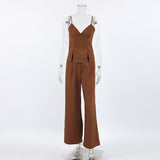 Brown Sleeveless Sling V-Neck Fork Vest Trousers Set 2025 Spring And Summer Fashion New Two-Piece Women 68HZ