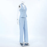 Summer Explosion Pure Color Fashion Casual Set Cotton Sleeveless Hanging Neck Top High Waist Trousers Two Sets Of Women 68HZ