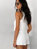White Bubble Choppers With Sleeveless Backpack Hot Pants Set 2025 Spring/Summer Fashion New Two-Sleeve 68HZ