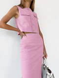 Summer Fashion Round Collar Sexy Sleeveless Vest Mid-Rise Open Skirt Two Sets Of Solid Cotton Women's Clothing 68HZ