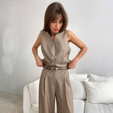 Summer New Neutral Minimalist Gray Sleeveless Vest Set Fashion Women's Two-Set 68HZ