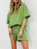 Green Fashion Casual Sports Set Women's Short Sleeve T-Shirt Shorts Two-Sleeve 2025 Summer 68HZ