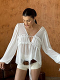 Spring And Summer Sexy White Chiffon Lotus Side Loose Casual Babes With Long-Sleeved Commuter Shirt Woman 68HZ