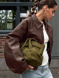 Women's 2025 New Spring And Autumn Jacket Bomber Jacket Back Ancient Money Wind Leather Jacket 68HZ