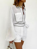 Casual Fashion Cotton Long Sleeve Set Women's Summer Design Feeling Black And White Bump Shirt Shorts Two-Piece Set 68HZ
