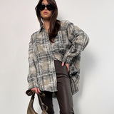 Spring 2025 New Pure Cotton In The Long Design Plaid Long Sleeve Shirt Fashion Shirt Women's Clothing 68HZ