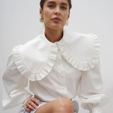 2025 French Temperament Court Style Doll-Collar White Cotton Shirt Long-Sleeved Shirt In The Ear Of The Autumn And Winter Wood 68HZ