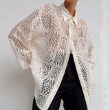 2025 New Lace Hollow Shirt Commuting Women Design Fashion Long-Sleeved Shirt Woman 68HZ