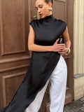 Summer Color Clove High Sense Loose High-Neck Sleeveless Fashion Design Asymmetric Dress Casual Dress Dress Woman 68HZ