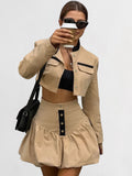 Autumn New Windwear Collar Short-Sleeved Umbilberry Skirt Set 2025 Fashion Two-Piece Women 68HZ