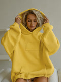 Autumn And Winter New Yellow Dopamine Sweet Wind Thick And Loose Long-Sleeved Rope Hooded Hoodie Woman 68HZ