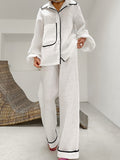 Autumn New Cotton-Colored Collared Lantern Sleeve Broad-Footed Trousers Set 2025 Fashion Two-Piece Set Of Women 68HZ