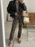 2025 New Cotton Sexy Leopard Embossed Pendant Pencil Trousers Fashion Women's Casual Pants 68HZ
