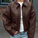 Women's 2025 New Spring And Autumn Jacket Bomber Jacket Back Ancient Money Wind Leather Jacket 68HZ