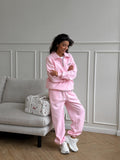 2025 Pink Casual Simple Letter Embroidery Set Women's High-End Autumn And Winter Sweater Straight Trousers Two Sets 68HZ