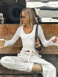 French White Lace Horn Sleeve With A Jab Jacket 2025 Autumn Fashion New Woman 68HZ