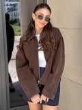 Vintage Brown Velvet Velvet Collar Loose Coat High Sense 2025 Autumn Winter Maillard Small Suit 68HZ