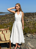 2025 Summer Elegant Temperament Feel Sleeveless Collared White Cotton Tample Slimming Dress French Retro Dress 68HZ