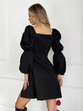 Autumn And Winter Sexy Mystery V-Neck Long Sleeve Commute 100 Folds To Open The Classic Fashion Dress Small Black Dress 68HZ