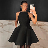 French Sexy Black High-Waisted Sleeveless Neck Dress 2025 New Spring Fashion Short Dress Woman 68HZ