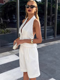 Old Money Style High-End Suit 2025 Summer Sexy Deep V Hanging Neck On The Back Shorts Two Sets 68HZ