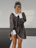 Leopard V-Neck Bubble Sleeve Splicing Lotus Leaf-Side Cover Dress 2025 New Spring Fashion Woman 68HZ
