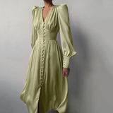 Spring 2025 New Densate Dress Female Design Lantern Sleeves To Show Thin Temperament Long Dress 68HZ