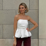 Summer New Sexy Solid Color Folding Buds Buds Fashion Embossed Vest Style Out-To-Shoulder Temperament 68HZ
